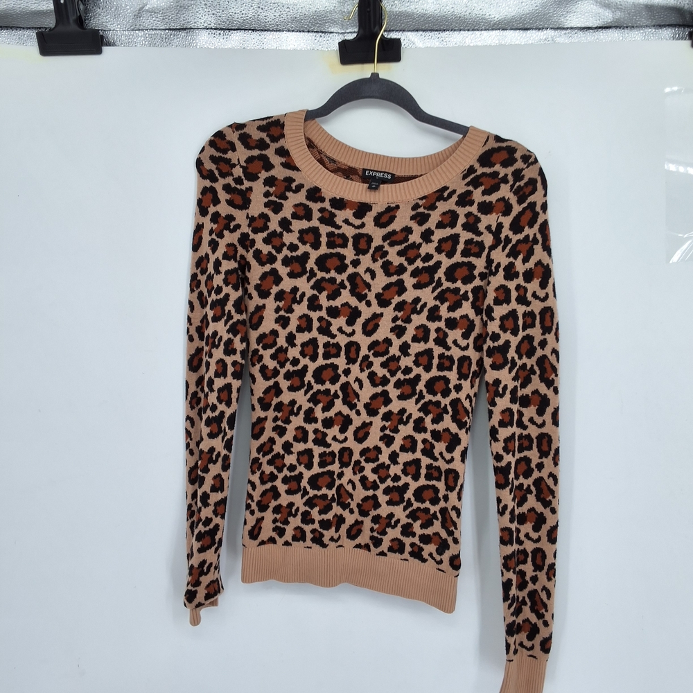 Express Xs Tan and Black Leopard Print Sweater